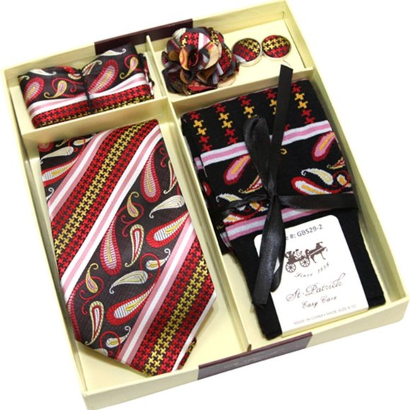 St. Patrick Pink Paisley Neck Tie & Sock Box 5 Set